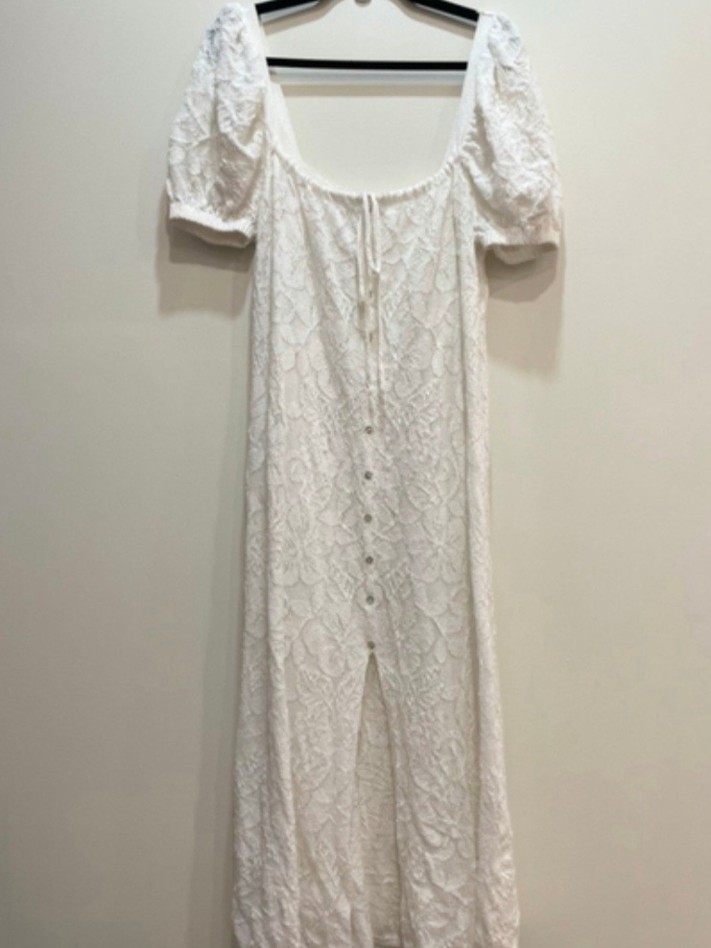 Zara White Textured Lace Maxi Dress, Drop Shoulders